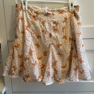 Forever 21 Cream and Orange Butterfly Mini Skirt